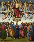 Kuvassa on italialaisen Pietro Peruginon(1446 - 1523) öljymaalaus Kristuksen taivaaseen astuminen. Perugino oli ensimmäisiä öljyvärien käyttäjiä.
