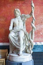 Kreikkalaisen taruston mukainen lääkinnän ja terveyden jumala Asklepios