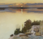 Järven lumo-näyttelyn esittelykuva; Pekka Halonen: Auringonlasku Tuusulanjärvellä 1902