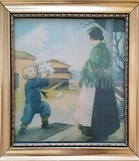 Martta Wendelinin piirtämä Kotilieden kansi vaarin kehystämänä Tohlopin eteisessä