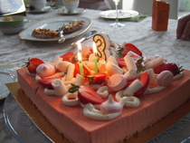 Syntymäpäiväkakku kynttilöineen